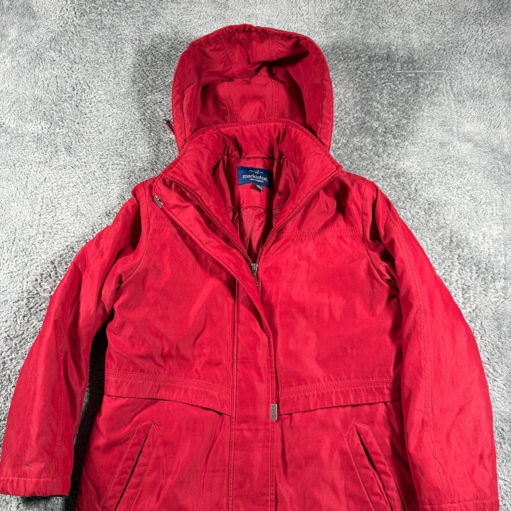 VTG Mackintosh New England Parka‎ Jacket Womens Medium Red Hooded Quilted Lining